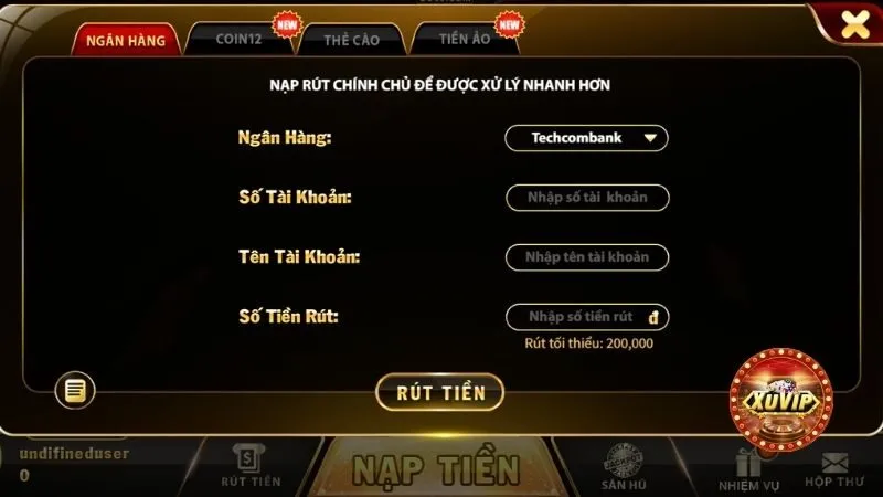 Hướng dẫn rút tiền XuVIP thông qua thẻ ngân hàng