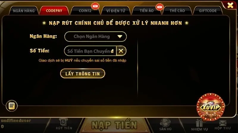 Các bước nạp tiền XuVIP