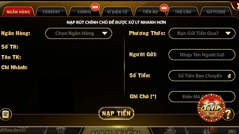Hướng dẫn nạp và rút tiền tại cổng game XuVIP